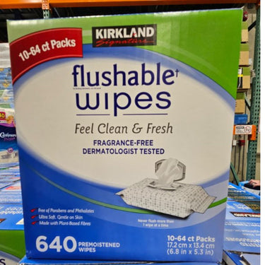 Image of Kirkland Signature Flushable Wipes 640-Pack - 1 x 3.5 Kilos